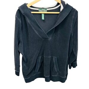 Lauren Active Ralph Lauren Black Velour Hoodie Women's Large Full Zip Y2K